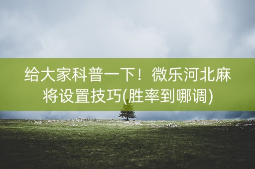 给大家科普一下！微乐河北麻将设置技巧(胜率到哪调)