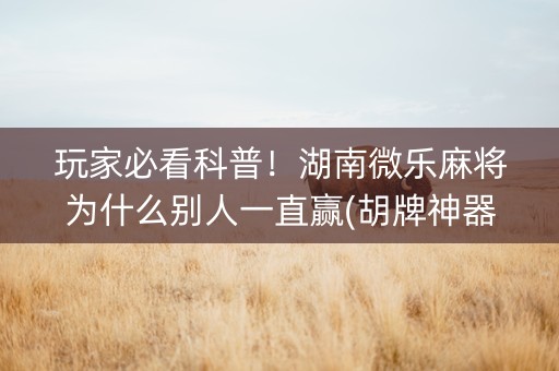 玩家必看科普！湖南微乐麻将为什么别人一直赢(胡牌神器有猫腻吗)