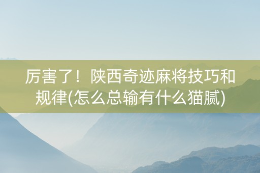 厉害了！陕西奇迹麻将技巧和规律(怎么总输有什么猫腻)
