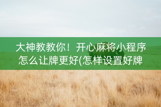 大神教教你！开心麻将小程序怎么让牌更好(怎样设置好牌)