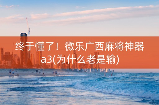 终于懂了！微乐广西麻将神器a3(为什么老是输)