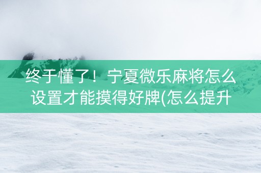 终于懂了！宁夏微乐麻将怎么设置才能摸得好牌(怎么提升胜率)
