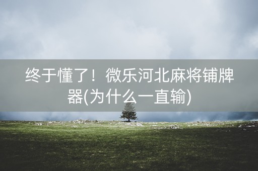 终于懂了！微乐河北麻将铺牌器(为什么一直输)