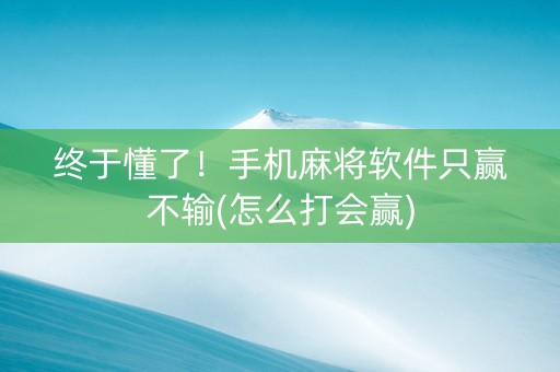 终于懂了！手机麻将软件只赢不输(怎么打会赢)