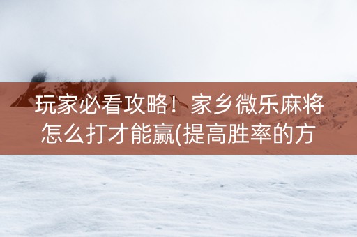 玩家必看攻略！家乡微乐麻将怎么打才能赢(提高胜率的方法)