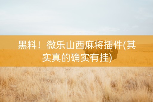 黑料！微乐山西麻将插件(其实真的确实有挂)