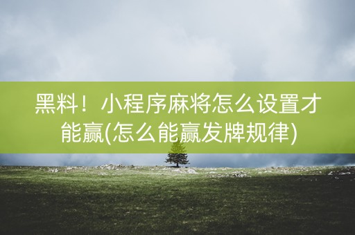 黑料！小程序麻将怎么设置才能赢(怎么能赢发牌规律)