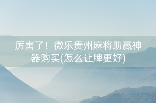 厉害了！微乐贵州麻将助赢神器购买(怎么让牌更好)
