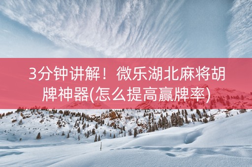 3分钟讲解！微乐湖北麻将胡牌神器(怎么提高赢牌率)
