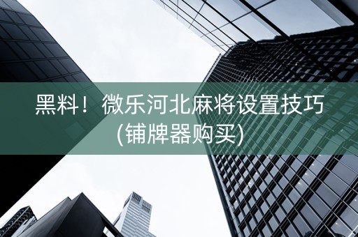 黑料！微乐河北麻将设置技巧(铺牌器购买)
