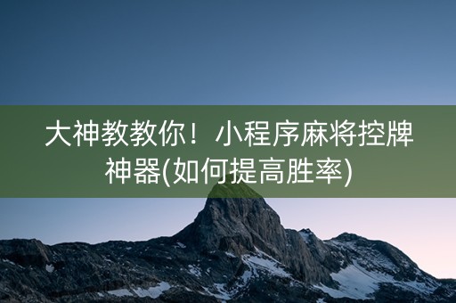 大神教教你！小程序麻将控牌神器(如何提高胜率)