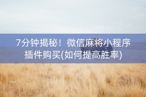7分钟揭秘！微信麻将小程序插件购买(如何提高胜率)
