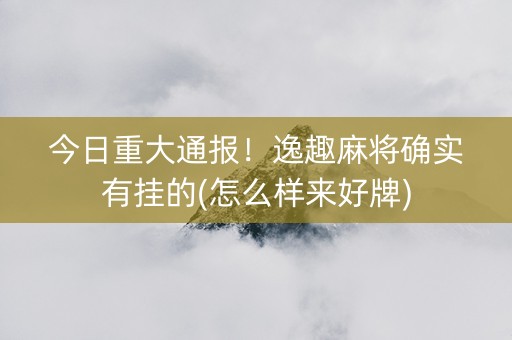 今日重大通报！逸趣麻将确实有挂的(怎么样来好牌)