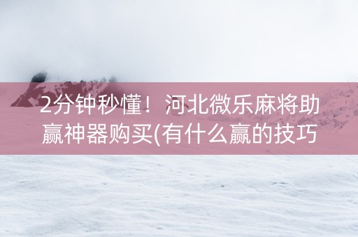 2分钟秒懂！河北微乐麻将助赢神器购买(有什么赢的技巧)
