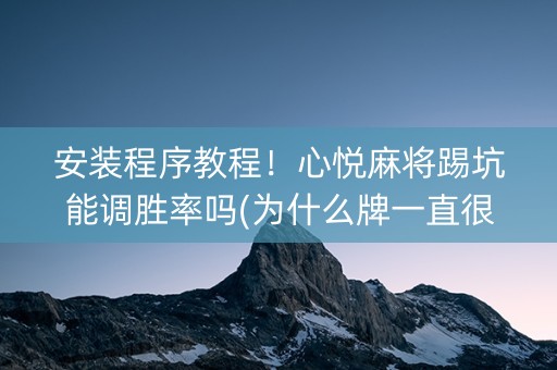 安装程序教程！心悦麻将踢坑能调胜率吗(为什么牌一直很差)