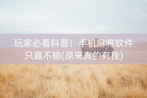 玩家必看科普！手机麻将软件只赢不输(原来真的有挂)