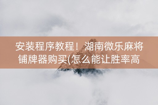 安装程序教程！湖南微乐麻将铺牌器购买(怎么能让胜率高)