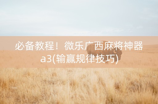 必备教程！微乐广西麻将神器a3(输赢规律技巧)