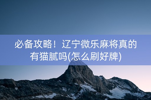 必备攻略！辽宁微乐麻将真的有猫腻吗(怎么刷好牌)