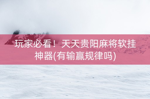 玩家必看！天天贵阳麻将软挂神器(有输赢规律吗)