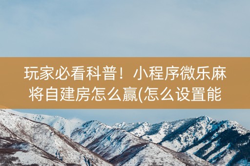 玩家必看科普！小程序微乐麻将自建房怎么赢(怎么设置能有好牌)