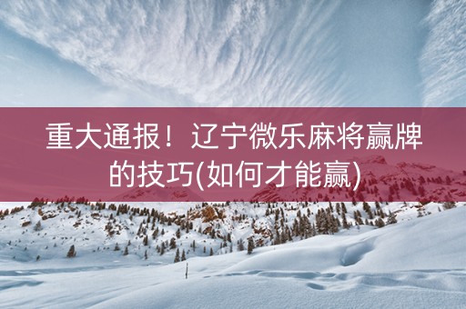 重大通报！辽宁微乐麻将赢牌的技巧(如何才能赢)