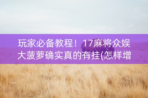玩家必备教程！17麻将众娱大菠萝确实真的有挂(怎样增加胜率)