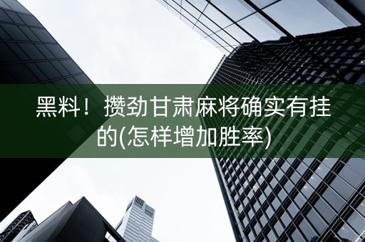 黑料！攒劲甘肃麻将确实有挂的(怎样增加胜率)