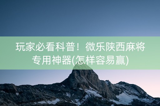 玩家必看科普！微乐陕西麻将专用神器(怎样容易赢)