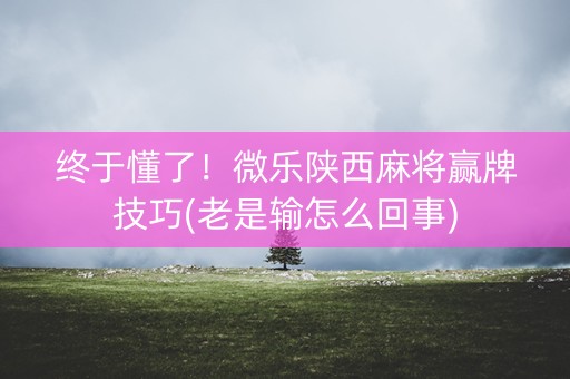 终于懂了！微乐陕西麻将赢牌技巧(老是输怎么回事)