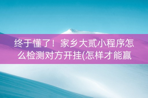 终于懂了！家乡大贰小程序怎么检测对方开挂(怎样才能赢)