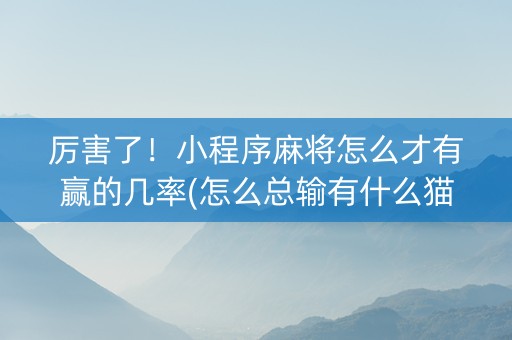 厉害了！小程序麻将怎么才有赢的几率(怎么总输有什么猫腻)