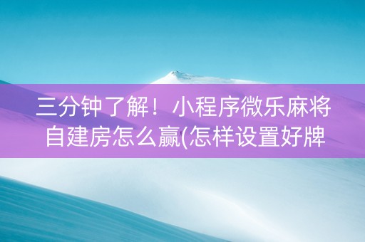 三分钟了解！小程序微乐麻将自建房怎么赢(怎样设置好牌)