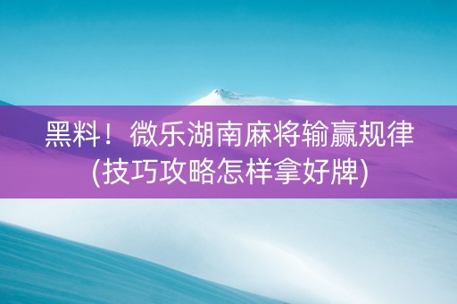 黑料！微乐湖南麻将输赢规律(技巧攻略怎样拿好牌)