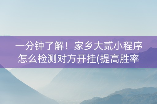 一分钟了解！家乡大贰小程序怎么检测对方开挂(提高胜率的方法)