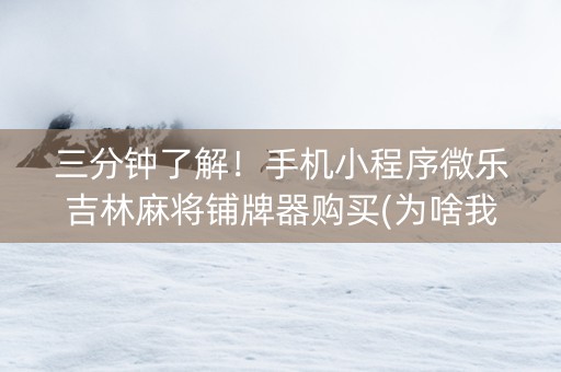 三分钟了解！手机小程序微乐吉林麻将铺牌器购买(为啥我总是输)