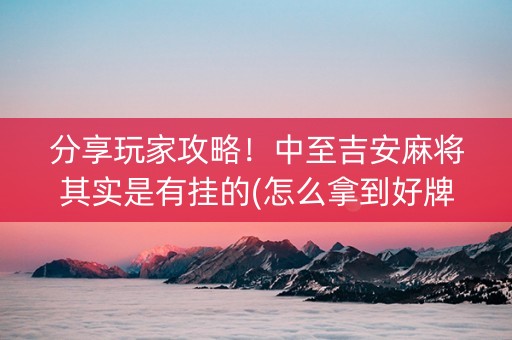 分享玩家攻略！中至吉安麻将其实是有挂的(怎么拿到好牌)
