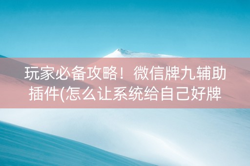 玩家必备攻略！微信牌九辅助插件(怎么让系统给自己好牌)