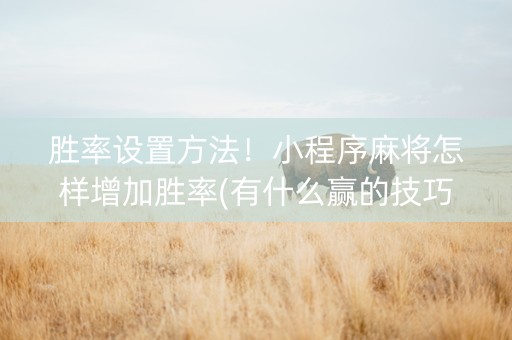 胜率设置方法！小程序麻将怎样增加胜率(有什么赢的技巧)