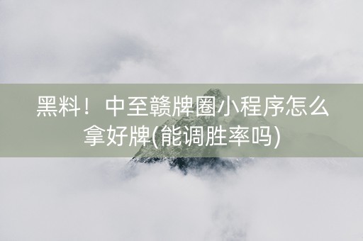 黑料！中至赣牌圈小程序怎么拿好牌(能调胜率吗)