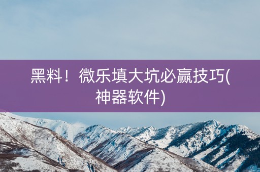黑料！微乐填大坑必赢技巧(神器软件)