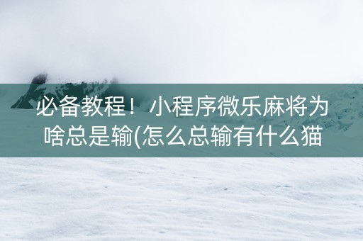 必备教程！小程序微乐麻将为啥总是输(怎么总输有什么猫腻)
