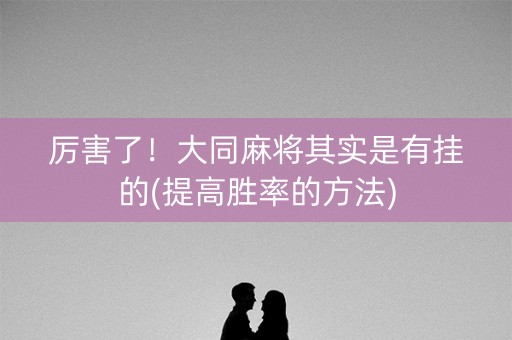 厉害了！大同麻将其实是有挂的(提高胜率的方法)