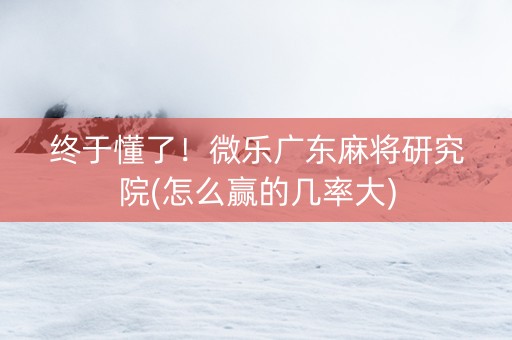 终于懂了！微乐广东麻将研究院(怎么赢的几率大)