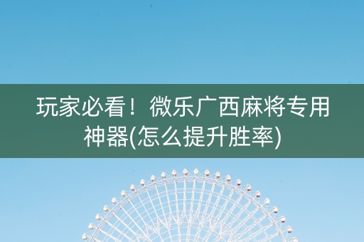 玩家必看！微乐广西麻将专用神器(怎么提升胜率)