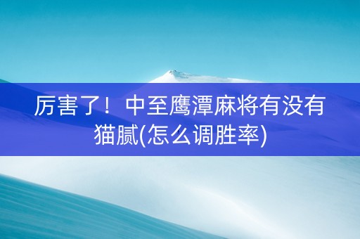 厉害了！中至鹰潭麻将有没有猫腻(怎么调胜率)
