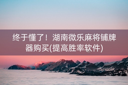 终于懂了！湖南微乐麻将铺牌器购买(提高胜率软件)