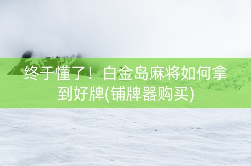 终于懂了！白金岛麻将如何拿到好牌(铺牌器购买)
