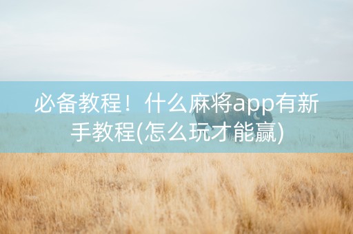 必备教程！什么麻将app有新手教程(怎么玩才能赢)