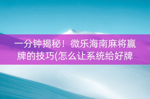 一分钟揭秘！微乐海南麻将赢牌的技巧(怎么让系统给好牌)